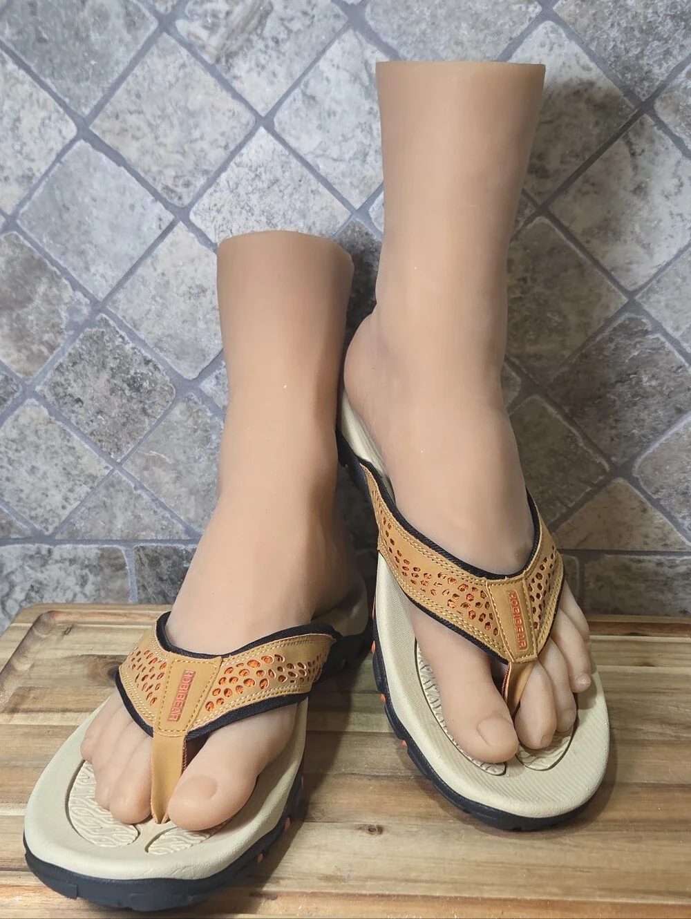 Hobibear Mens Thong Sandals Indoor Outdoor Beach Flip Flop Comfort Beige 12-13